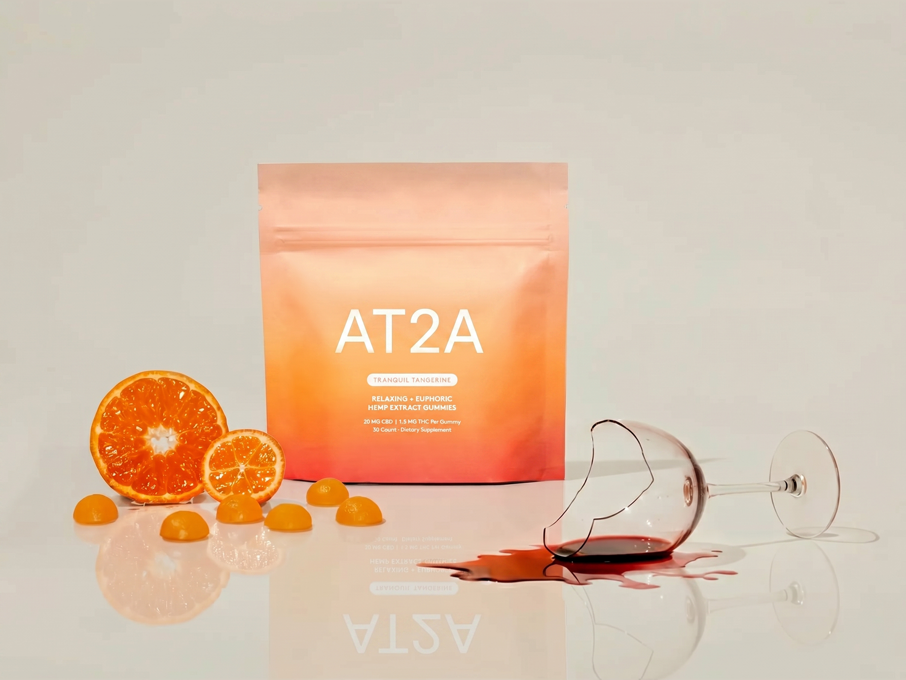 AT2A Relax Gummies pouch with citrus scene
